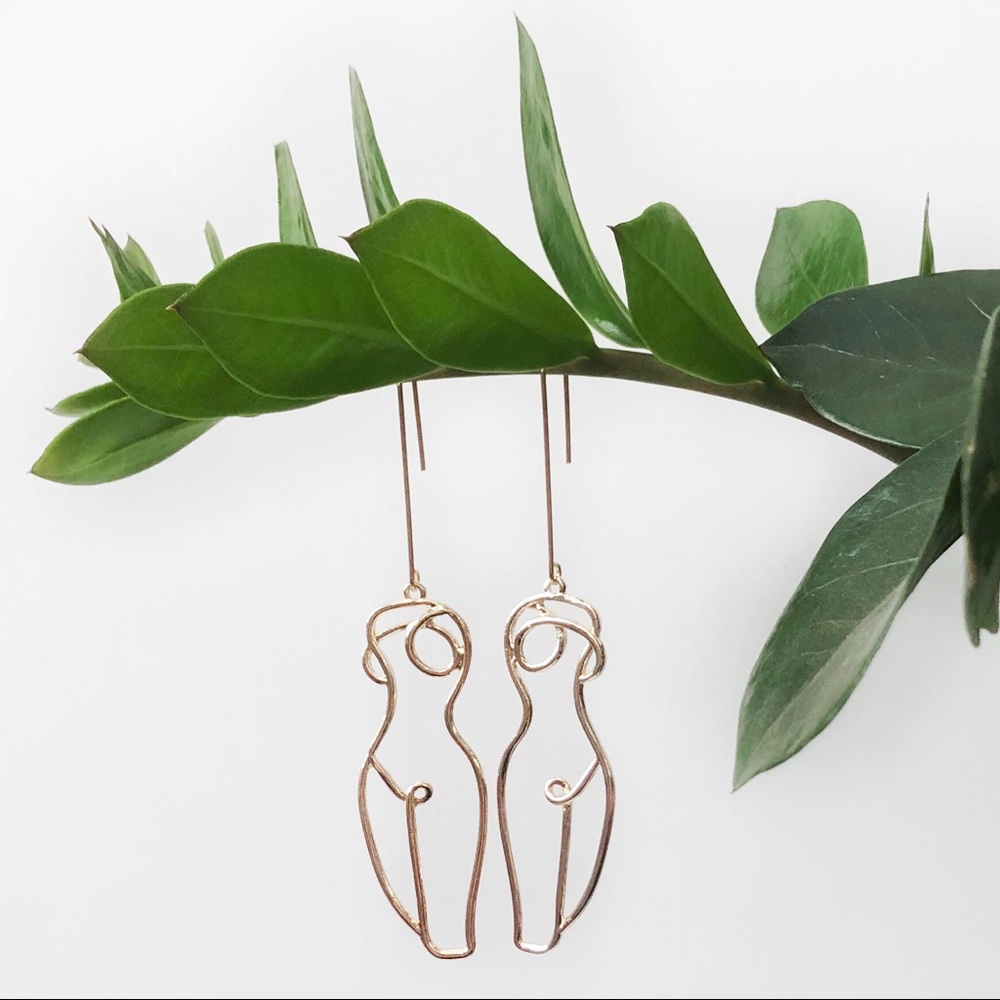 New Abstract Female Nude Body Earrings Gold Tone - Picture 2 of 7